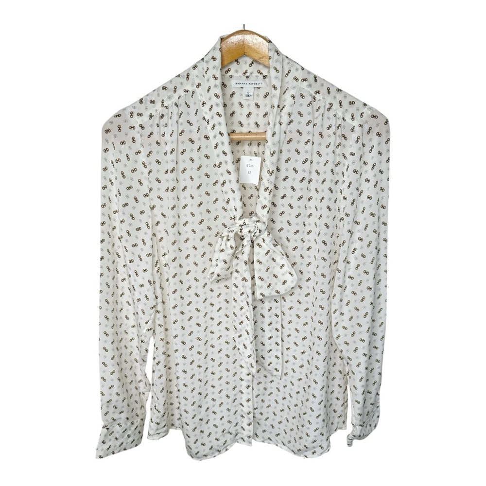 Banana Republic White Tie-Neck Blouse